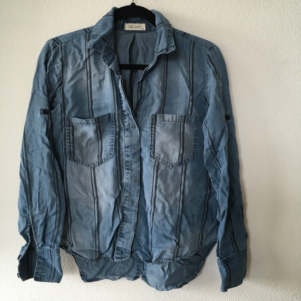 Bella Dahl Anthropologie Top Long Sleeve Blue Stripe  V Neck Blouse Size‎ Small